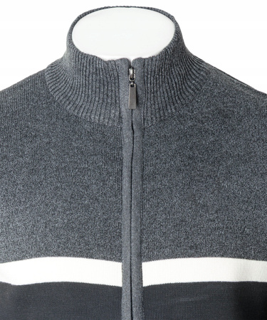 Sweter męski rozpinany jesienny ciemno-szary paski - Must