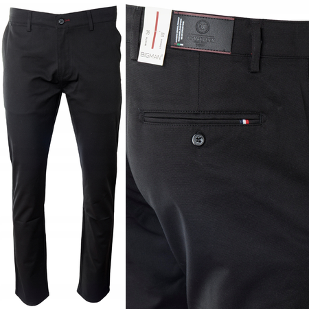 Spodnie męskie materiałowe czarne prosty krój bawełniane wizytowe eleganckie - Bigman