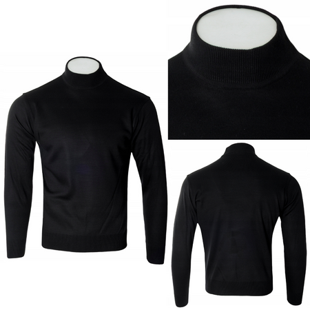 Sweter męski półgolf czarny gładki wełniany turecki - Devir