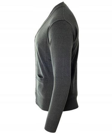 Sweter męski kardigan zapinany na guziki jesienny V-dekolt szary gładki wełniany - Devir Orme