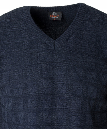Sweter męski granatowy dekolt w serek V wzór kratka wełniany turecka Devanti