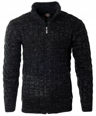 Sweter męski półgolf rozpinany jesienny czarny ze wzorem wełniany ciepły - Devanti 