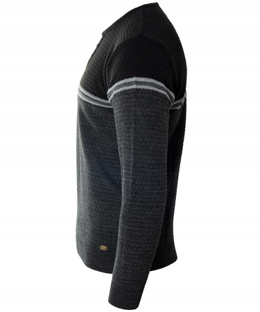 Sweter męski z okrągłym dekoltem krótkie zapięcie na guziki szaro-czarny klasyczny - Devanti