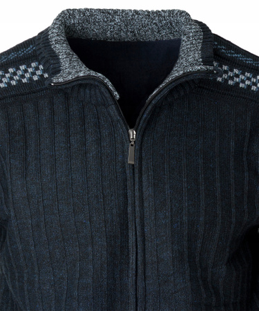 Sweter męski rozpinany ocieplany polarem jesienny granatowy ze wzorem 