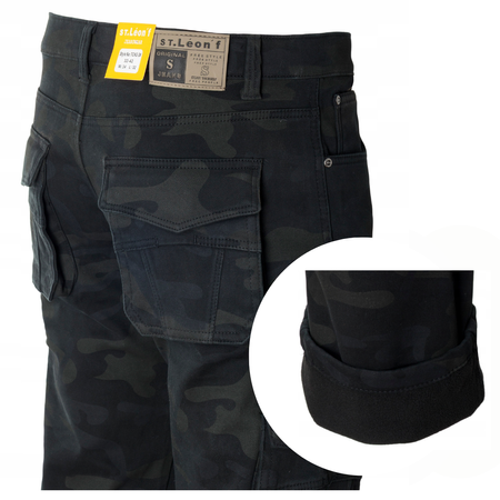 Męskie bojówki ocieplane polarem moro czarne khaki - St. Leon