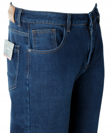 Męskie spodnie jeansy klasyczne granatowe ocieplane proste nogawki - Gemello