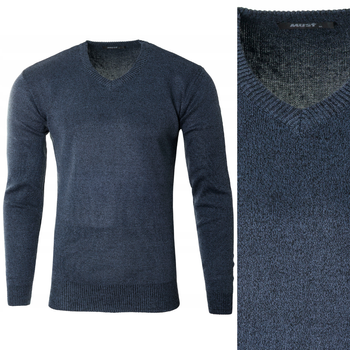 Sweter męski z dekoltem w serek V-dekolt granatowy - MUST
