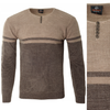 Sweter męski z okrągłym dekoltem z guzikami brązowy klasyczny - Devanti