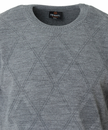 Sweter męski z okrągłym dekoltem szary wzór geometryczny wełna klasyczny - Devanti