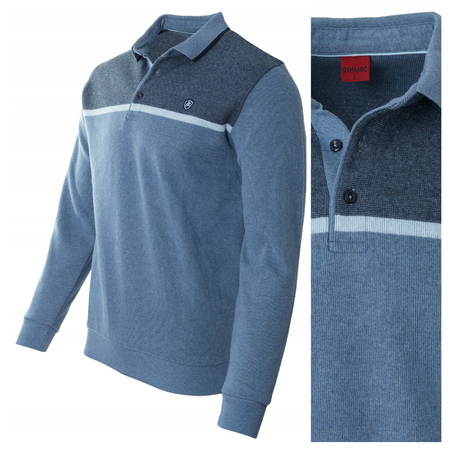 Bluza męska niebieska z kołnierzykiem polo na guziki ze ściągaczami elastyczna - Dynamic