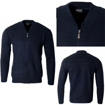 Bluza męska granatowa rozpinana na zamek wełniany kieszenie na zamek Devanti