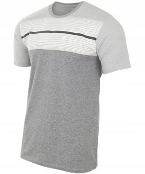 Koszulka męska t-shirt szara paski dekolt pod szyję - Reymo