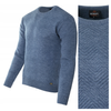 Sweter męski z okrągłym dekoltem niebieski wzór wełniany klasyczny - Devanti
