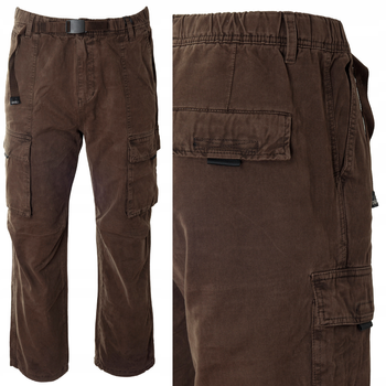 Spodnie męskie bojówki brązowe 100% bawełniane z paskiem - ITENO