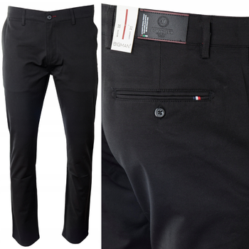 Spodnie męskie materiałowe czarne prosty krój bawełniane wizytowe eleganckie - Bigman
