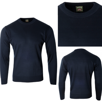 Sweter męski z okrągłym dekoltem wełniany granatowy gładki klasyczny - Devir