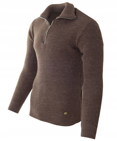 Sweter męski półgolf krótkie zapięcie na zamek brązowy klasyczny - Devanti