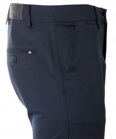 Spodnie męskie materiałowe granatowe prosty krój bawełniane wizytowe eleganckie - Bigman