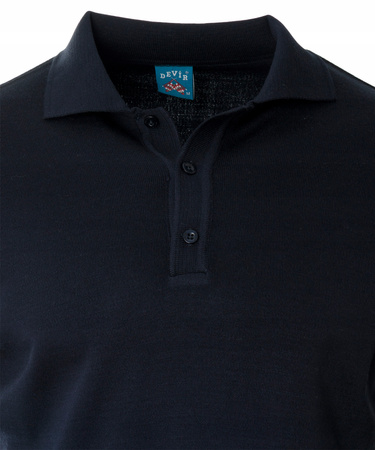 Sweter męski ciemno-granatowy z kołnierzykiem na guziki ze ściągaczami wełna gładki Devir Orme