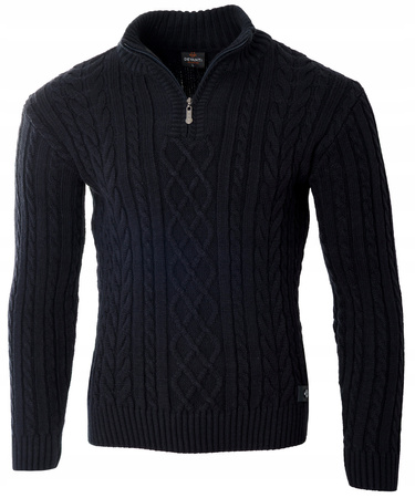 Sweter męski półgolf krótkie zapięcie na zamek granatowy we wzór klasyczny - Devanti