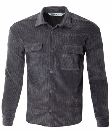 Koszula męska casual sztruksowa szara ciepła - Redline