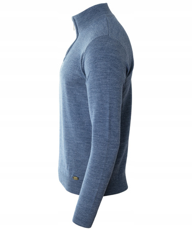 Sweter męski półgolf krótkie zapięcie na zamek niebieski gładki klasyczny - Devanti