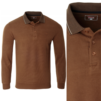 Bluza męska brązowa gładka z kołnierzykiem polo na guziki ze ściągaczami bawełniana - Reymo