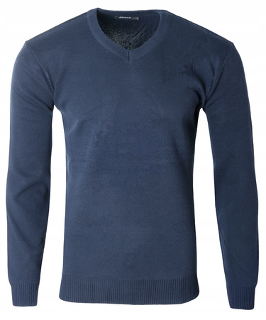 Sweter męski z dekoltem w serek V-dekolt granatowy - MUST