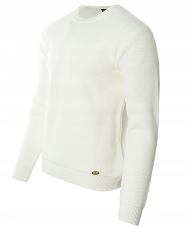 Sweter męski z okrągłym dekoltem ecru wełniany klasyczny - Devanti