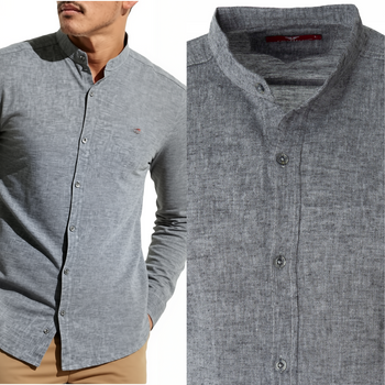 Koszula męska lniana casual szara letnia przewiewna - Redline