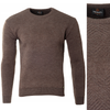 Sweter męski z okrągłym dekoltem ciemno-brązowy wzór wełniany klasyczny - Devanti