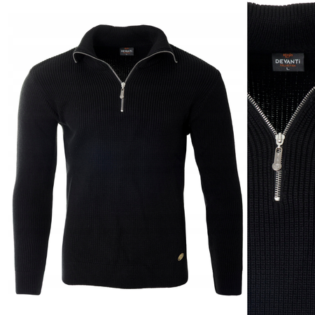 Sweter męski półgolf krótkie zapięcie na zamek czarny klasyczny - Devanti