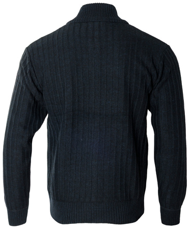 Sweter męski rozpinany ocieplany polarem jesienny granatowy ze wzorem 