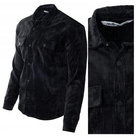 Koszula męska casual sztruksowa czarna ciepła - Redline