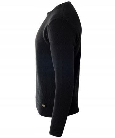 Sweter męski z okrągłym dekoltem czarny wełniany klasyczny - Devanti