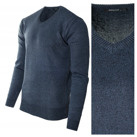 Sweter męski z dekoltem w serek V-dekolt granatowy - MUST