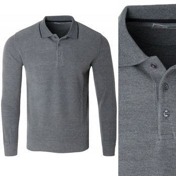 Bluza męska szara gładka z kołnierzykiem polo na guziki ze ściągaczami bawełniana - Reymo