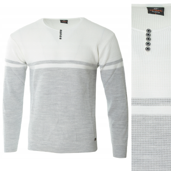 Sweter męski z okrągłym dekoltem z guzikami szaro-popielaty klasyczny - Devanti
