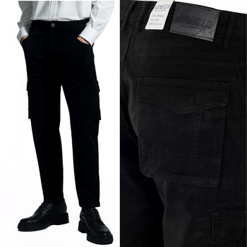 Spodnie męskie bojówki jeansowe bawełniane czarne - Gemello