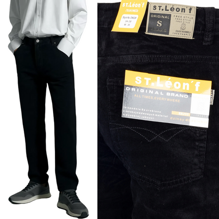 Spodnie męskie klasyczne materiałowe sztruksowe czarne L30 i L32 - St. Leon