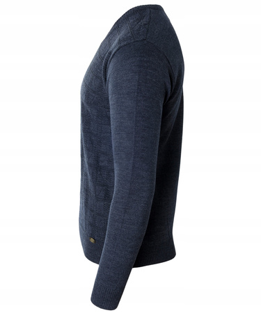 Sweter męski granatowy dekolt w serek V wzór kratka wełniany turecka Devanti