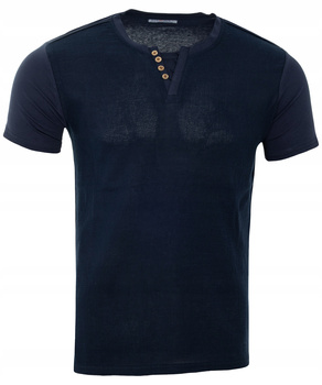 Koszulka męska granatowa len bawełna gładka - Red Jack