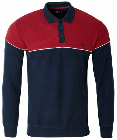 Bluza męska czerwono-granatowa z kołnierzykiem polo na guziki ze ściągaczami bawełna - Reymo