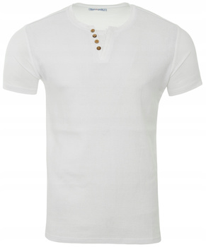 Koszulka męska biała len bawełna gładka - Red Jack