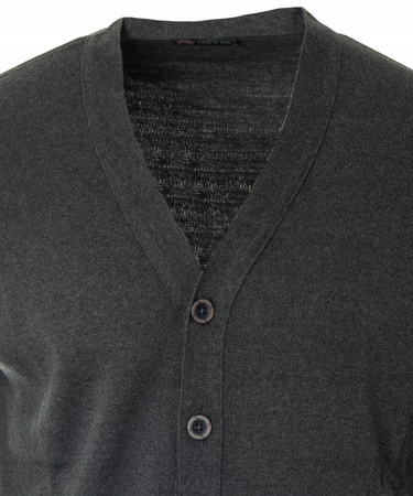 Sweter męski kardigan zapinany na guziki jesienny V-dekolt szary gładki wełniany - Devir Orme