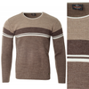 Sweter męski z okrągłym dekoltem brązowy wzór pasy wełniany klasyczny - Devanti