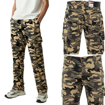 Męskie bojówki moro beżowe proste - Gemello