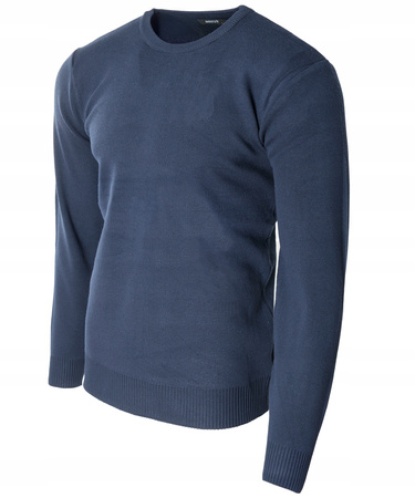 Sweter męski z okrągłym dekoltem ciemnoniebieski klasyczny - Must