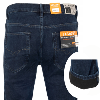 Męskie jeansy granatowe ocieplane proste nogawki klasyczne elastyczne - proste