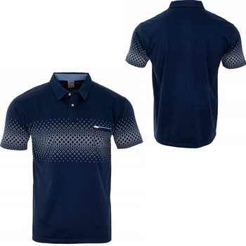 Koszulka męska polo granatowa we wzór z kieszenią - POLMSWISS